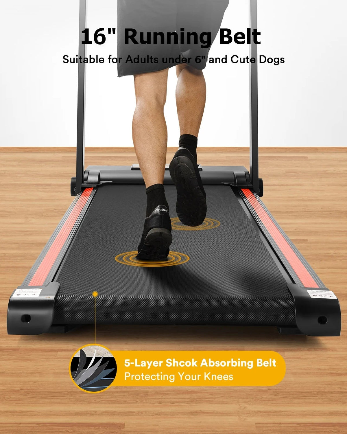 UREVO Folding Treadmill - 2.25HP, 12 HIIT Modes, 265 lbs Capacity, Yellow Or Red