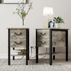 Narrow End Table With Charging Station, 2 Drawers, 19.6 in L x 11.8 in W x 23.6 in H, Gray/Black - 1-pcs / 2-pcs