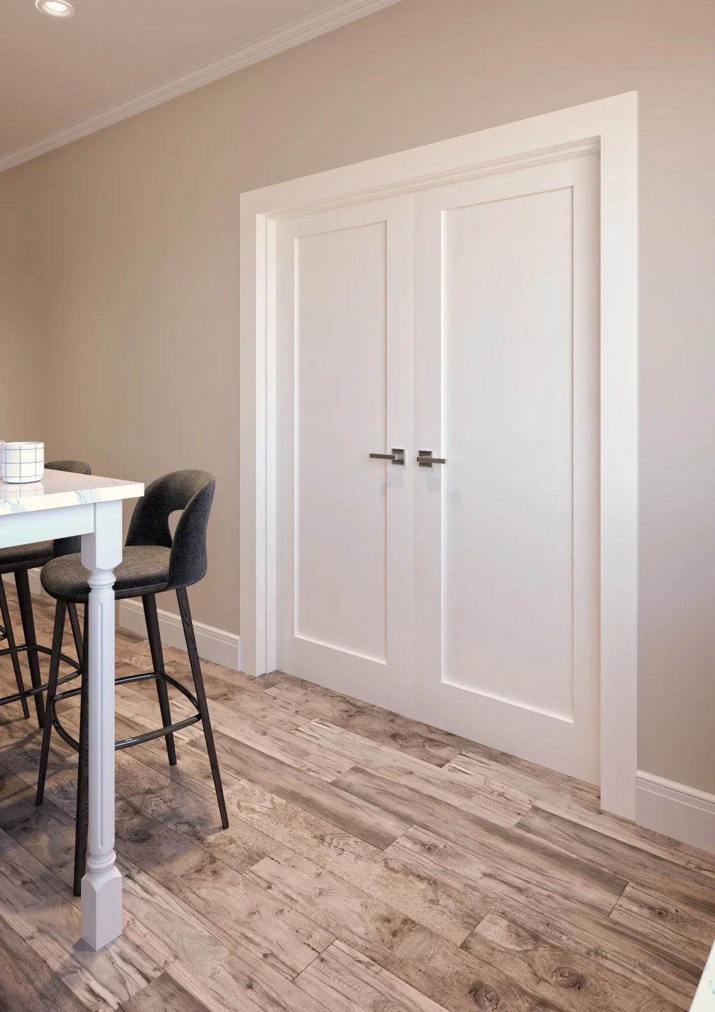 60 in x 80 in Bi-Parting Solid Core White Primed Composite Double Prehung French Door With Catch Ball Bronze Hinges