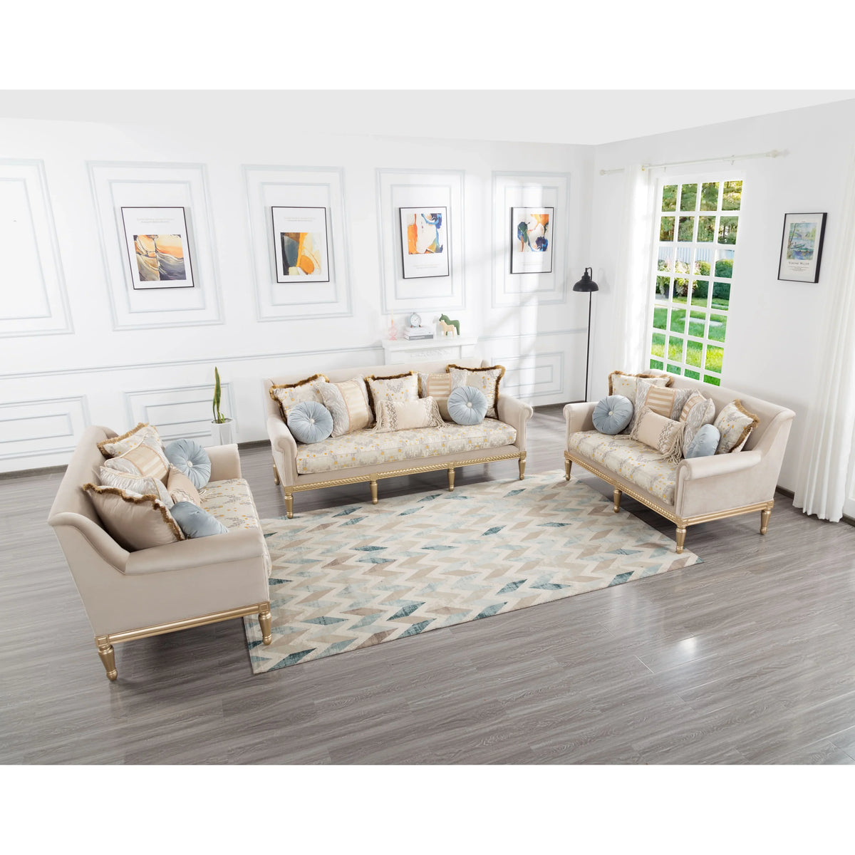 84in Modern Velvet Sofa Set, 3-Seater Couch With Loveseat, Beige