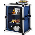 Camping Kitchen Station Aluminum Folding Cook Table, 24.81 x 3.94 x 20.87 Inches, 3-Tier Storage - Blue