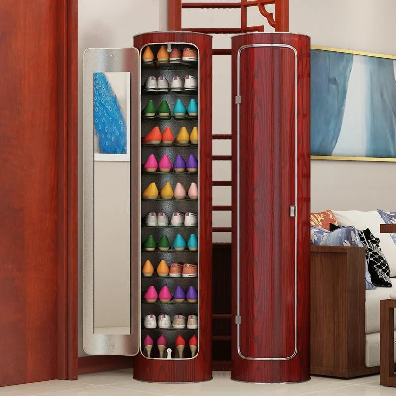 Large-Capacity Multi-Layer Rotating Disinfection Shoe Cabinet With Mirror And Deodorizer - Sizes 66-5 Or 77-6