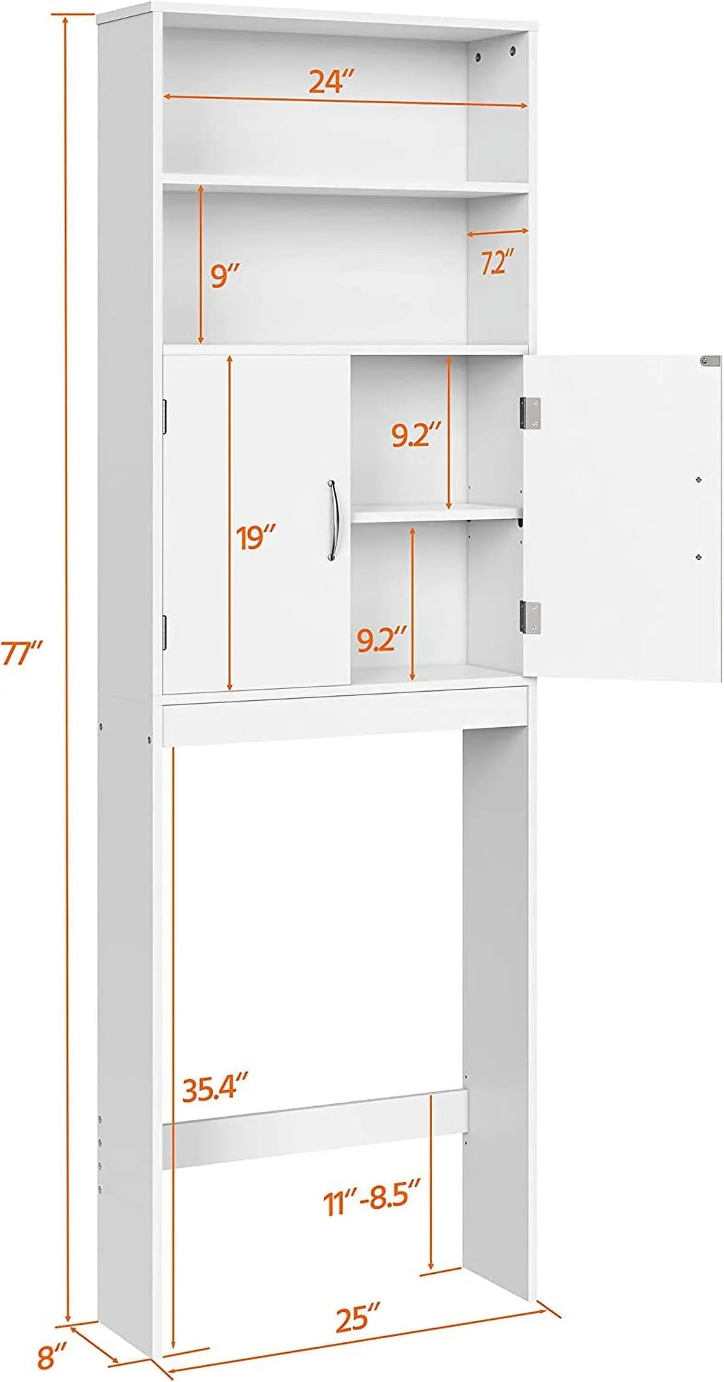 Over-the-Toilet Storage Cabinet With Adjustable Shelves And Double Doors, 77 in H, Espresso