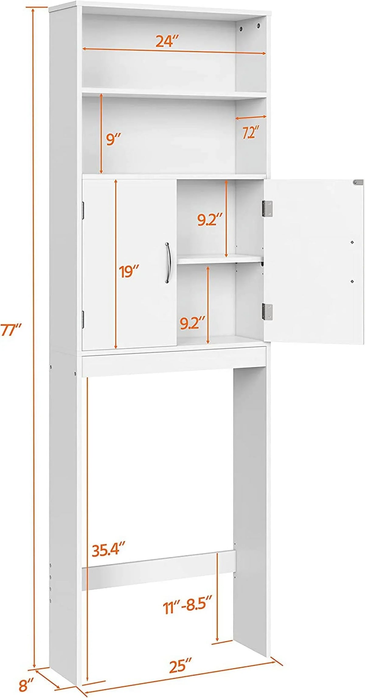 Over-the-Toilet Storage Cabinet With Adjustable Shelves And Double Doors, 77 in H, Espresso