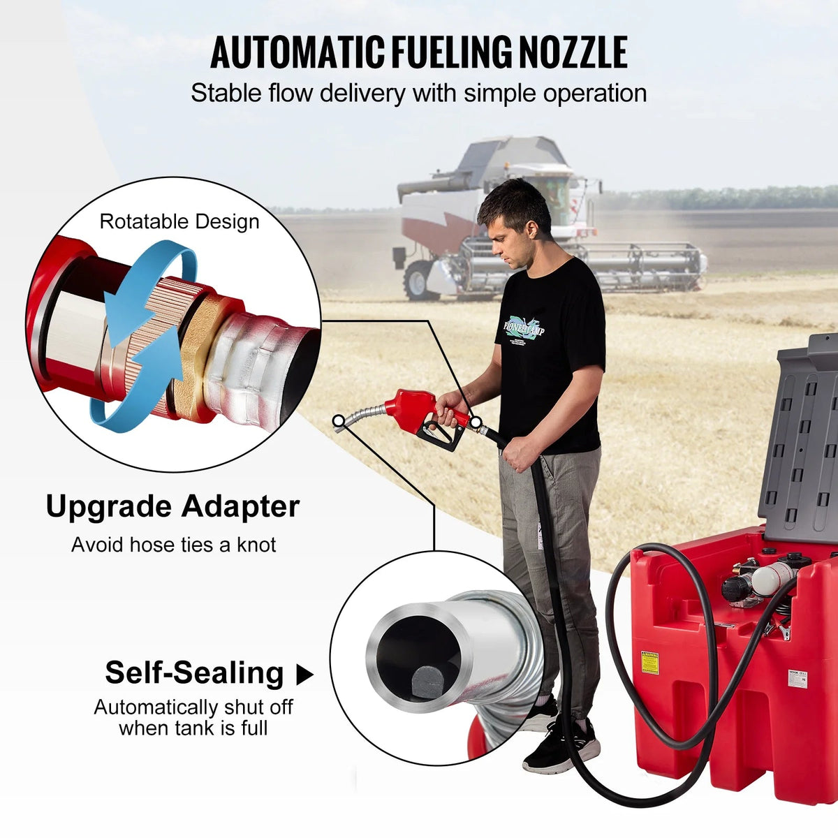 VEVOR Portable Diesel Fuel Tank, 116 Gallon, 10 GPM, 12V, 13.1 ft Hose, Red - YDIES4OOL-E