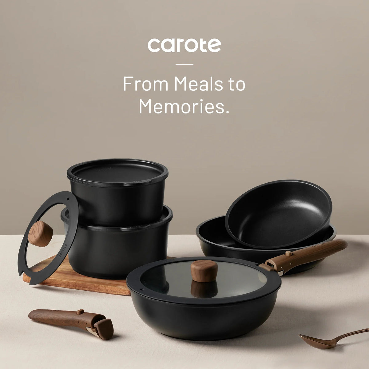 Carote 21 Pcs Nonstick Cookware Set With Detachable Handles, Oven/Dishwasher Safe