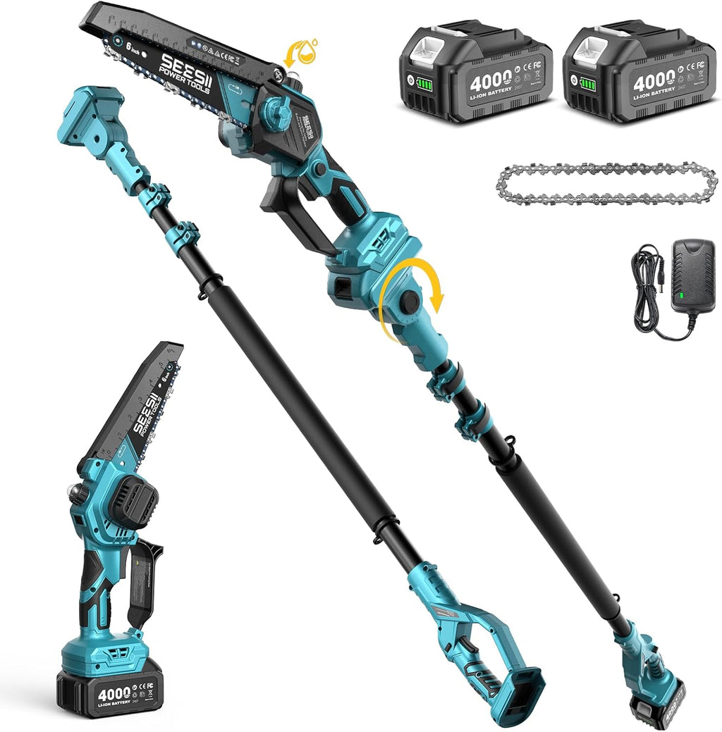 SEESII 2-in-1 Cordless 6 Inch Pole Saw With 2 x 4000mAh Batteries - P6 Ace