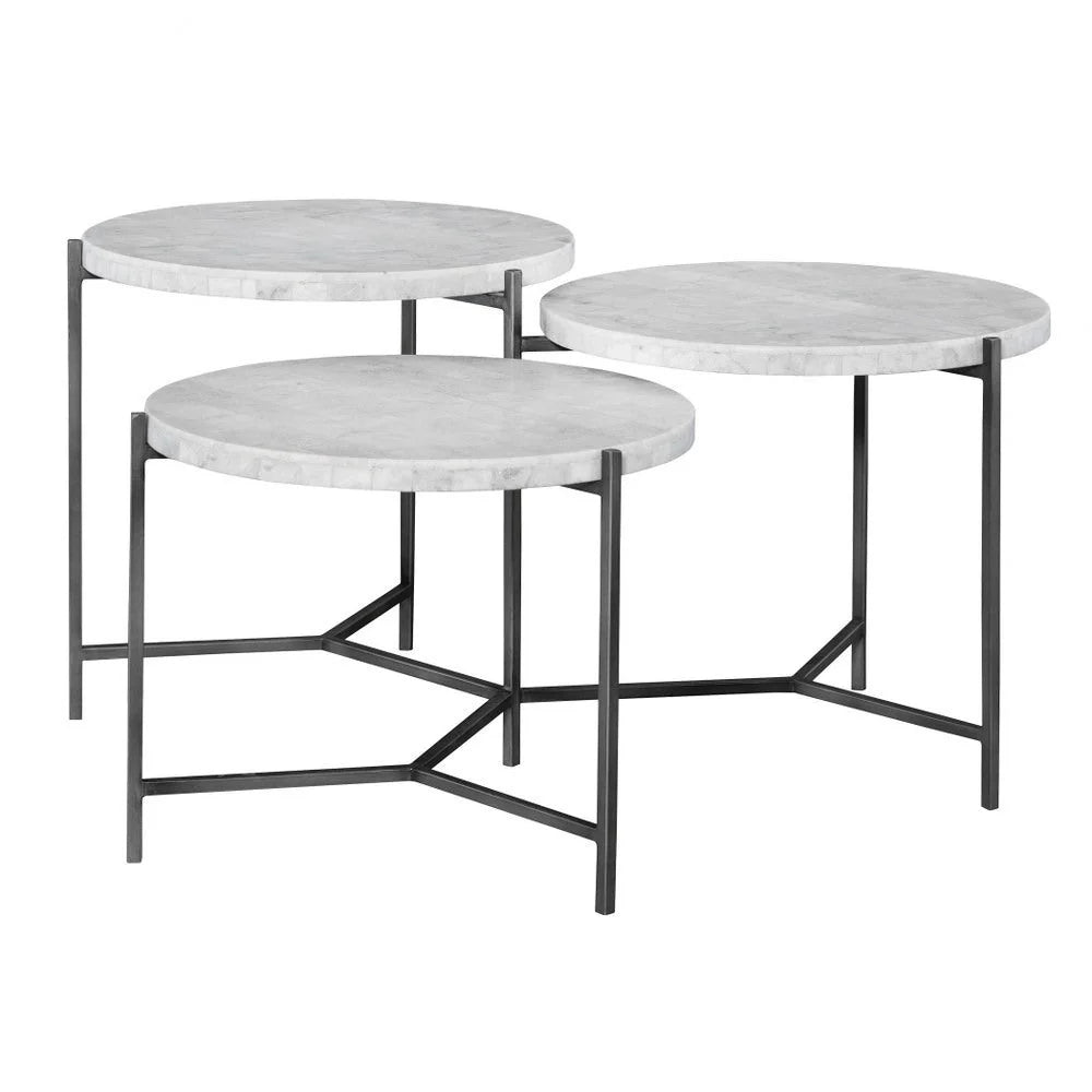 Bailey Street Home 38 inch Tiered Coffee Table, White Venetian Marble/Gunmetal Finish - 208-Bel-3826004