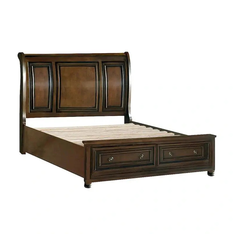 Classic 5-Piece Master Bedroom Set With Brown Cherry Platform Storage Bed