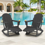 KINGYES Folding Adirondack Rocker Chair Set Of 2 With Footrest And Dual Cup Holders - Black