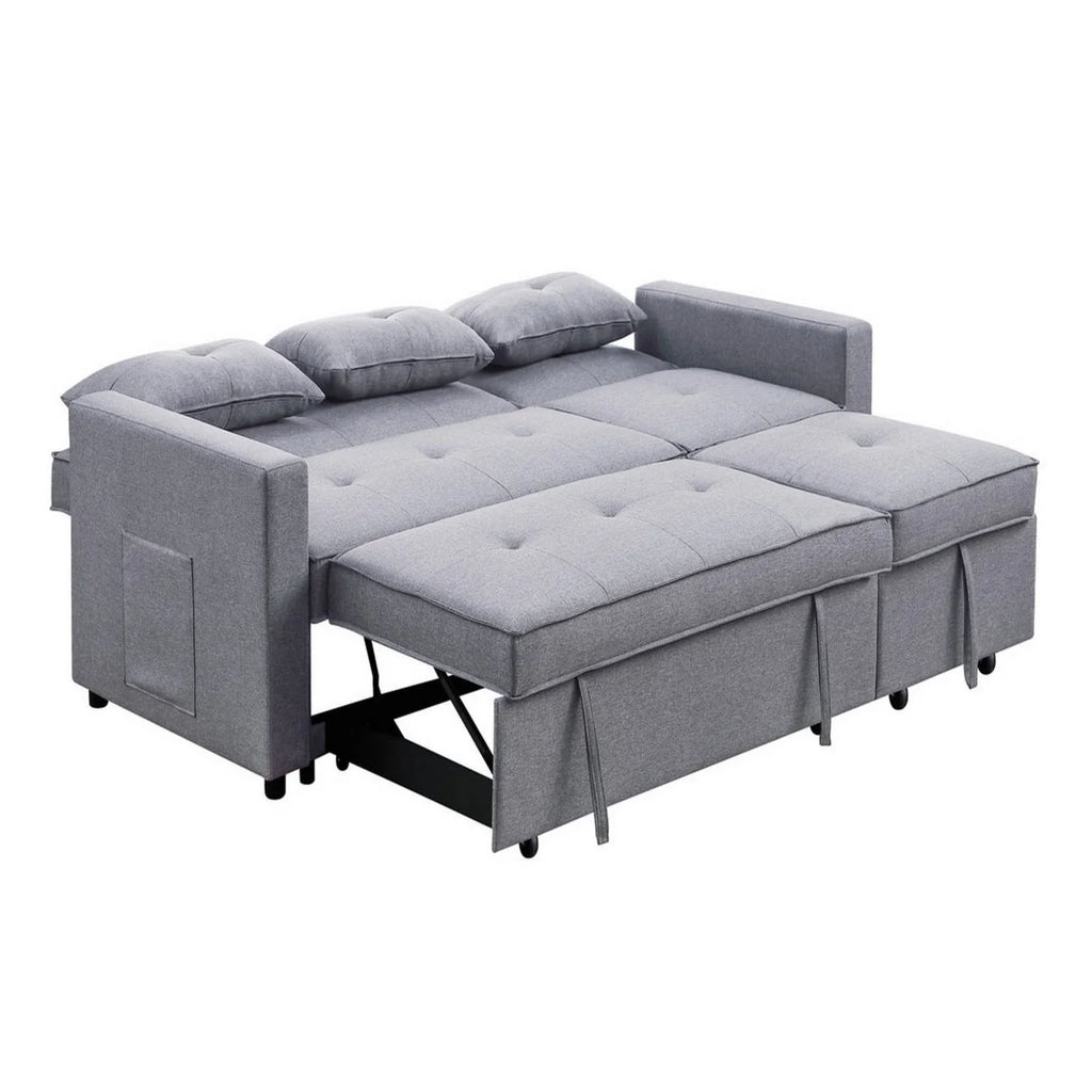 Benjara Convertible Sleeper Sofa, 80 in, Light Gray and Black - BM286632