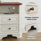 24in White Nightstands With Charging Station, 2 Drawers And Open Shelf - Set Of 2
