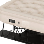 Dextrus Inflatable Queen Air Mattress With Built-In Pump, Steel Frame, Velvet Surface, Khaki