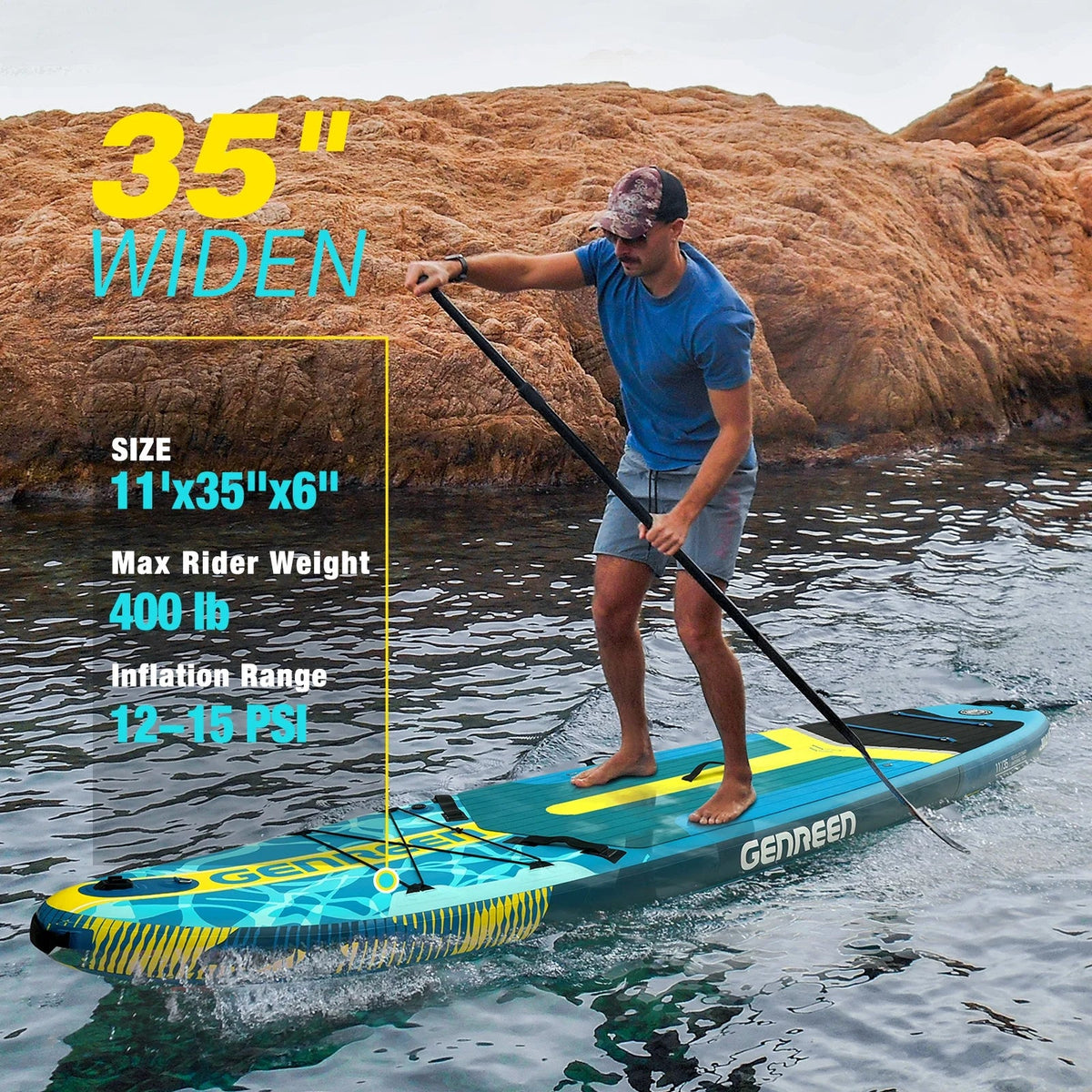 Genreen Inflatable Fishing Stand Up Paddle Board 11in With Full SUP Accessories