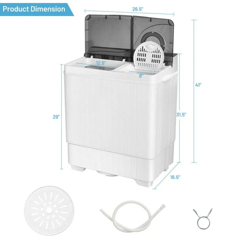 Portable Twin Tub Washer Dryer Combo With Drain Pump, 26 LBS - Blue/Gray