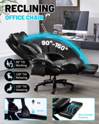 Big And Tall Executive Office Chair, 800 Lbs, 8-Node Massage, Heat, PU Leather, Adjustable Footrest