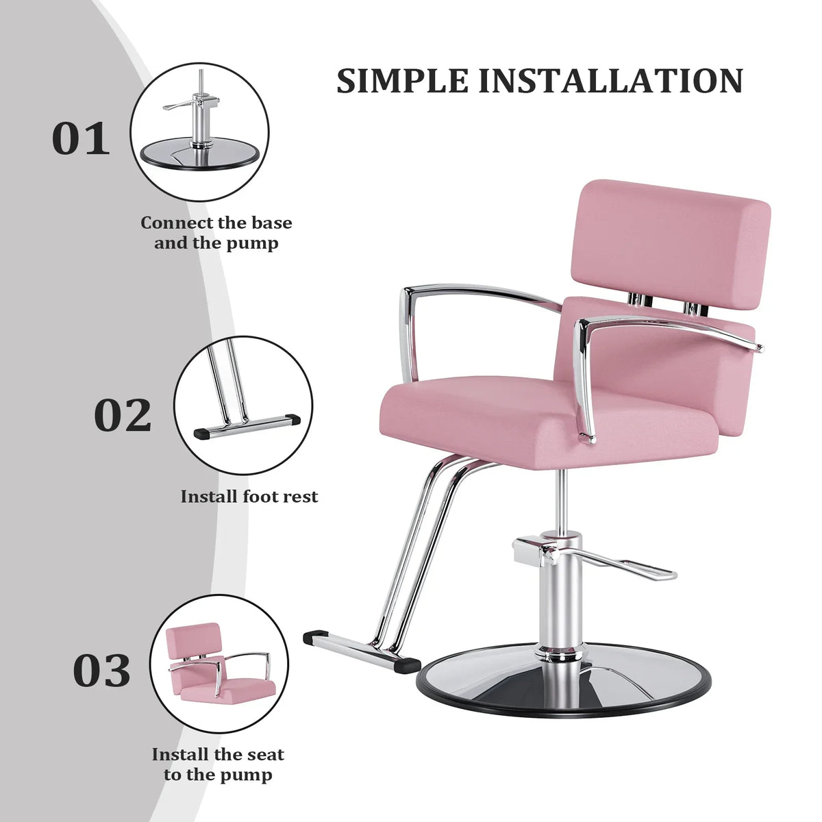 OmySalon Salon Chair With Hydraulic Pump, Pink, 360 Degree Swivel
