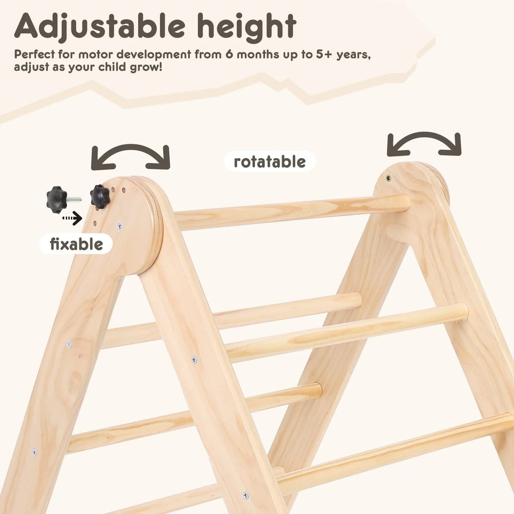 HARPPA Foldable 2-in-1 Wooden Pikler Triangle Climbing Arch With Ramp And Slide - Five Adjustable Angles