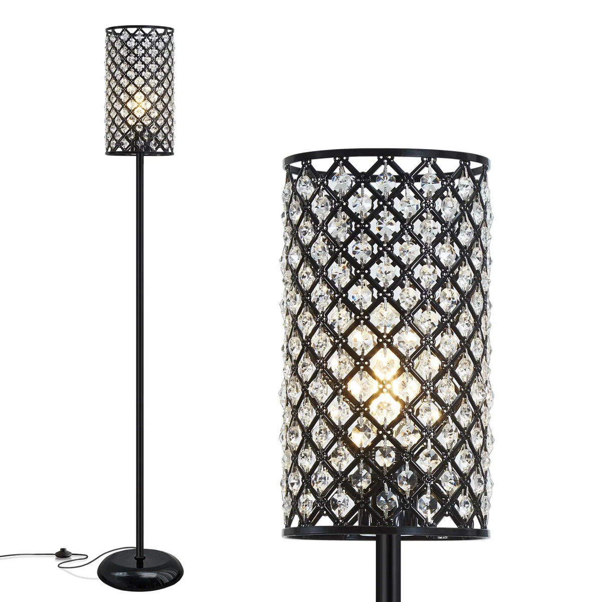 Natyswan Crystal Floor Lamp With Foot Switch, 9 x 9 x 65.7 in, E26