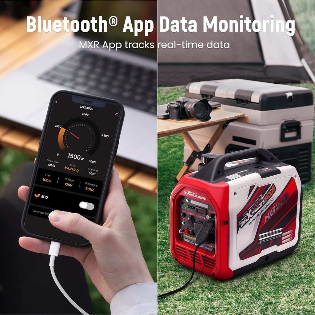 maXpeedingrods 4000 Peak Watt 3200 Running Watt Portable Gas Inverter Generator With Bluetooth App, RV Ready, CO Alarm - MXR4000