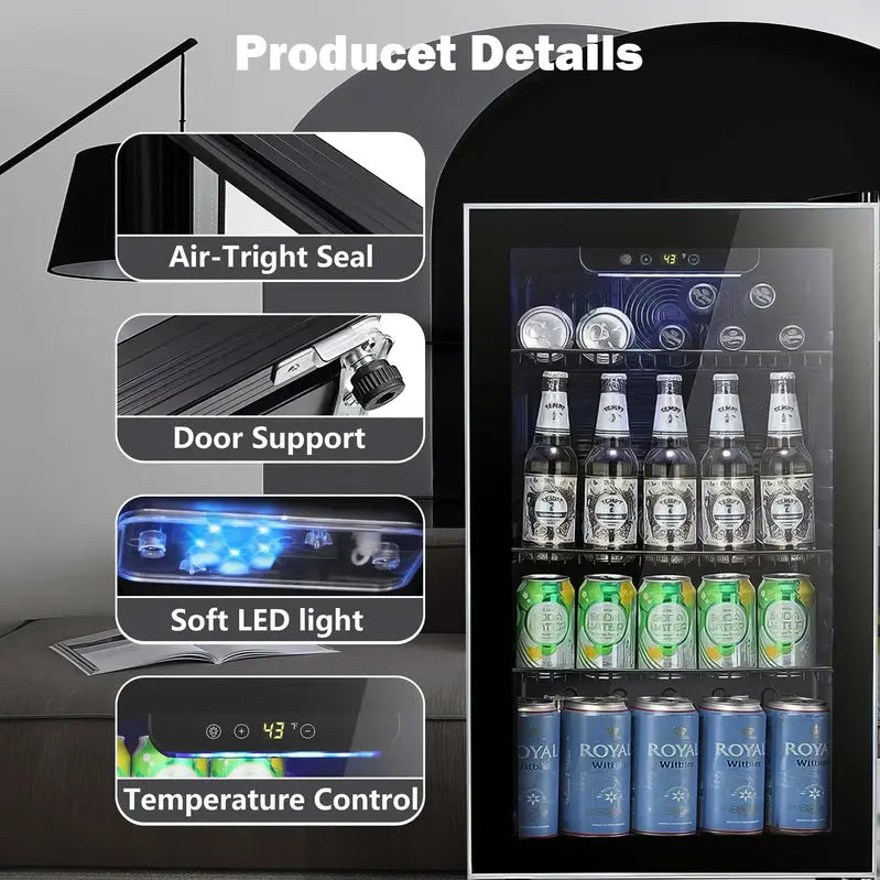 Auseo 126-Can Beverage Cooler, 3.2 Cu Ft, Glass Door, Black