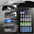 Auseo 126-Can Beverage Cooler, 3.2 Cu Ft, Glass Door, Black