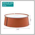 Coffee Table, 31.5 Inch Marble Top, Orange Saddle Leather Body, Iron Frame