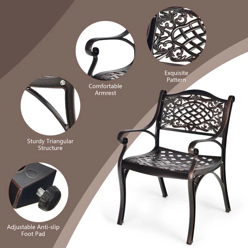 All-Weather Cast Aluminum Outdoor Dining Armchairs With Curved Seats - 2/4 Pcs