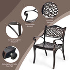 All-Weather Cast Aluminum Outdoor Dining Armchairs With Curved Seats - 2/4 Pcs