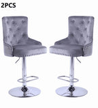 Alexent 2-Piece Swivel Bar Stools, Dark Blue, 43.7-51.6 H, 19.3 W x 18.1 D - Silver Footrest