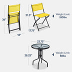 Best Choice Products 3-Piece Patio Bistro Dining Set With Glass Tabletop And Folding Chairs - Gray