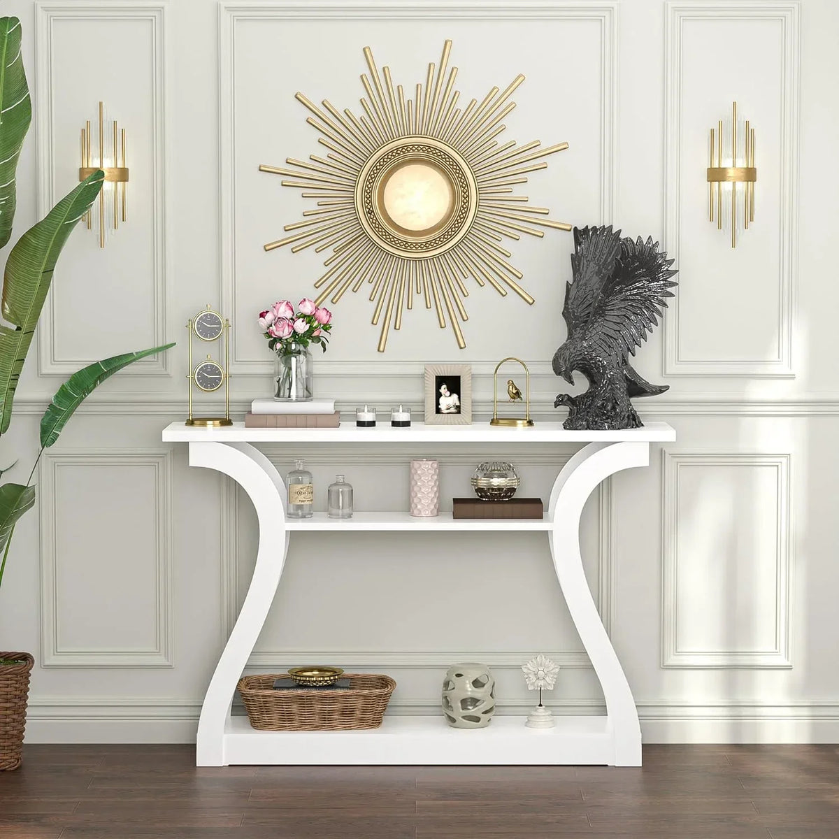 3-Tier Console Table With Storage Shelves - White