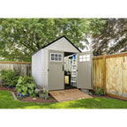 Rubbermaid Resin Outdoor Garden Storage Shed 7 x 7 ft, Sand - With Windows And Utility Hooks