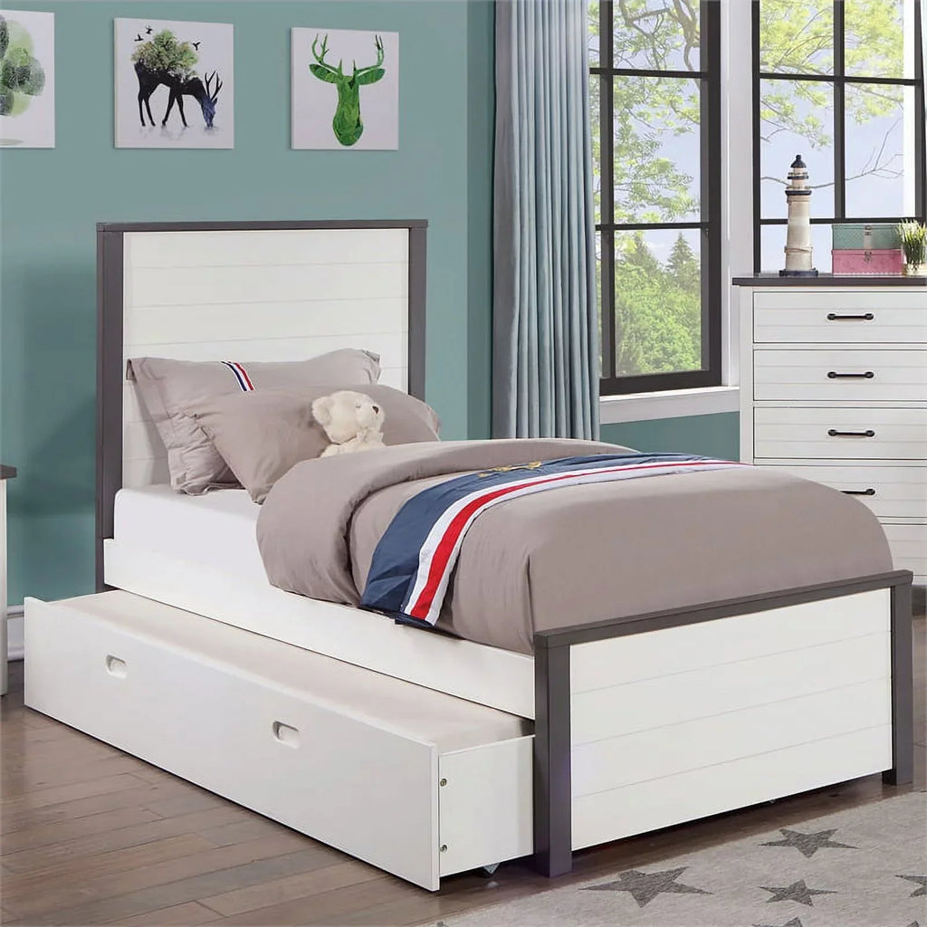 Furniture of America Wood Full Bed With Trundle, White And Gray - Acres
