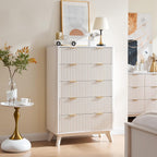 OKD 6-Drawer Dresser With Faux Marble Top, Natural Oak, 16in D x 54in W x 32in H