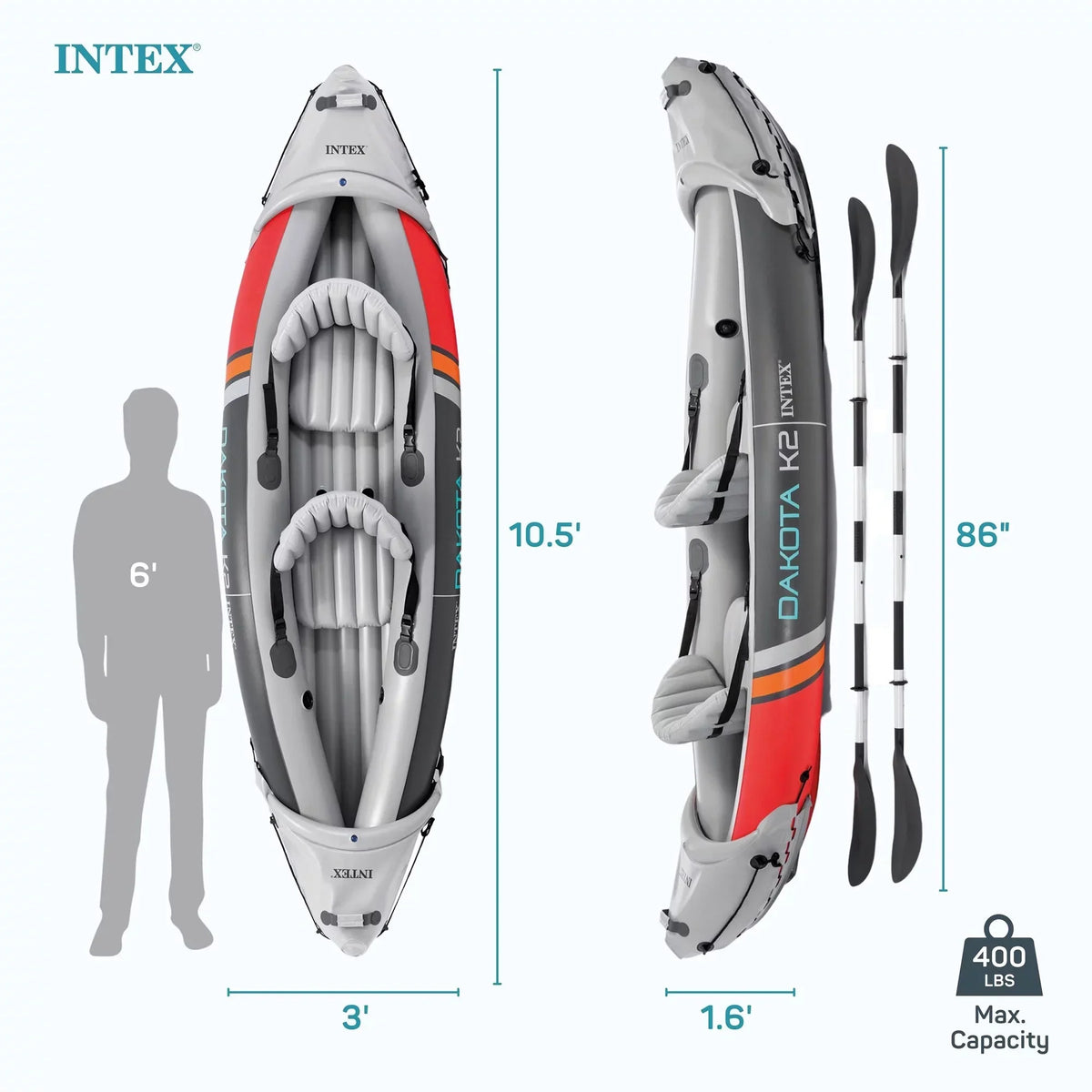 Intex Dakota K2 2-Person Vinyl Inflatable Kayak With Oars And Pump - Open Box
