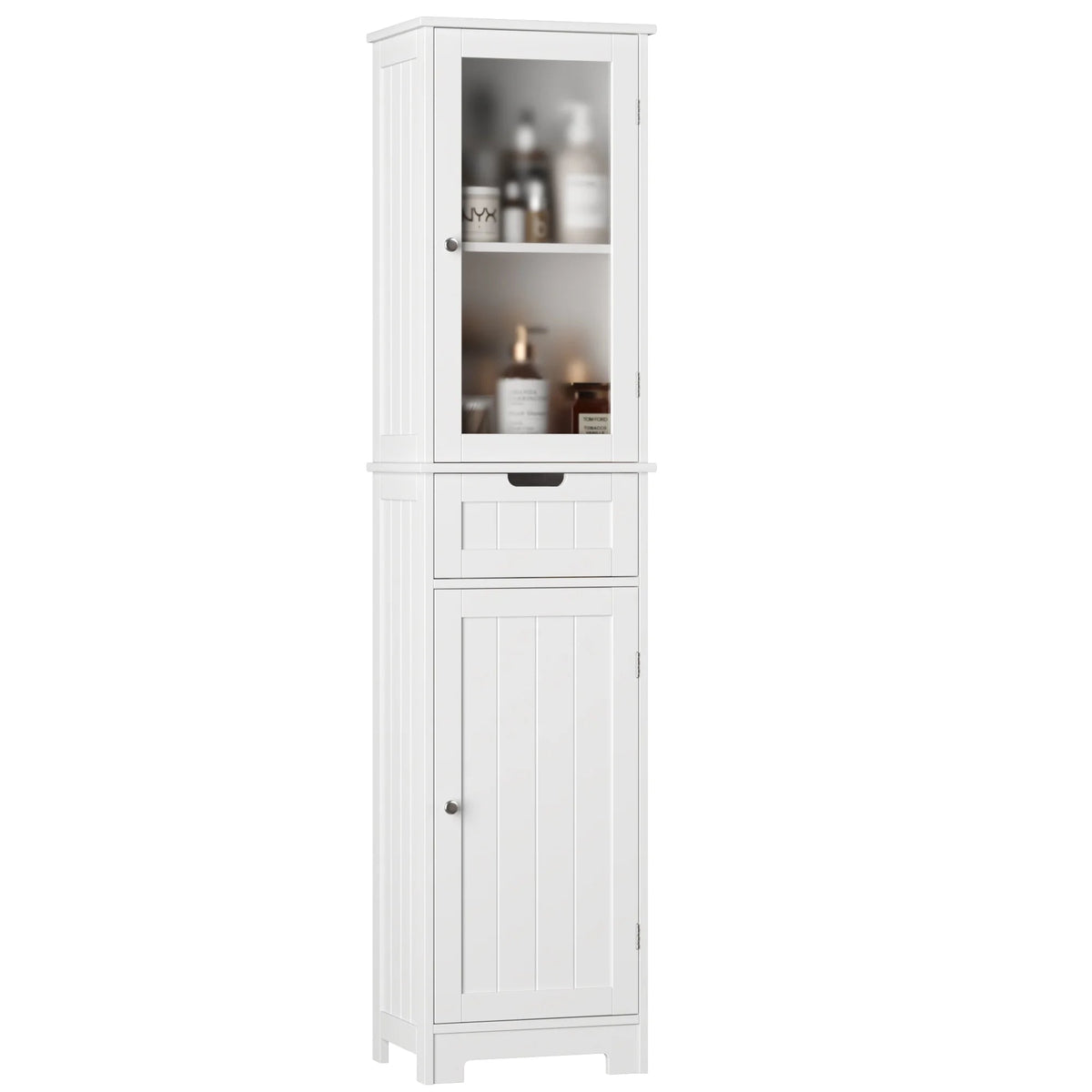 Homfa Tall Narrow Bathroom Storage Cabinet With Door And Drawer, 15.7in L x 11.8in W x 67in H, White