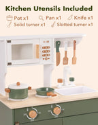 Robud Wooden Kids Kitchen Play Set With Ice Maker, Vintage Green, Ages 3+ - 21.65 x 11.65 x 31.5 in