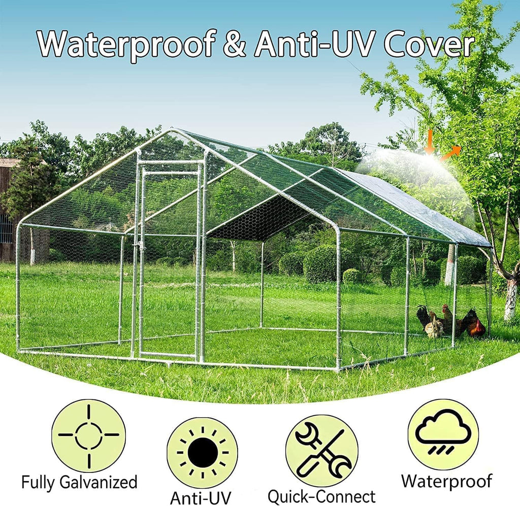 HITTITE Large Metal Chicken Coop With Run 19.19 x 9.84 x 6.56 ft - Walk-In Poultry Cage