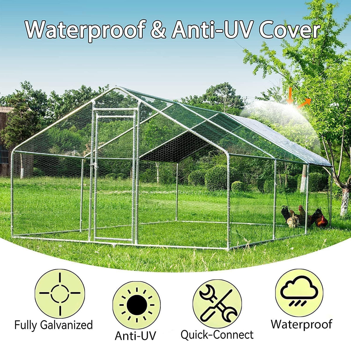 HITTITE Large Metal Chicken Coop With Run 19.19 x 9.84 x 6.56 ft - Walk-In Poultry Cage