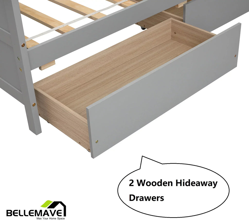 Bellemave Twin Wood Storage Daybed With 2 Drawers, Gray