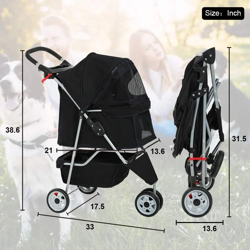 Bestpet Pet Stroller, 3 Wheels Travel Folding Carrier - T13