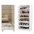 Flip-Door Mirror Shoe Cabinet 6-Tier Organizer With Metal Legs And Touch-Sensitive Drawers