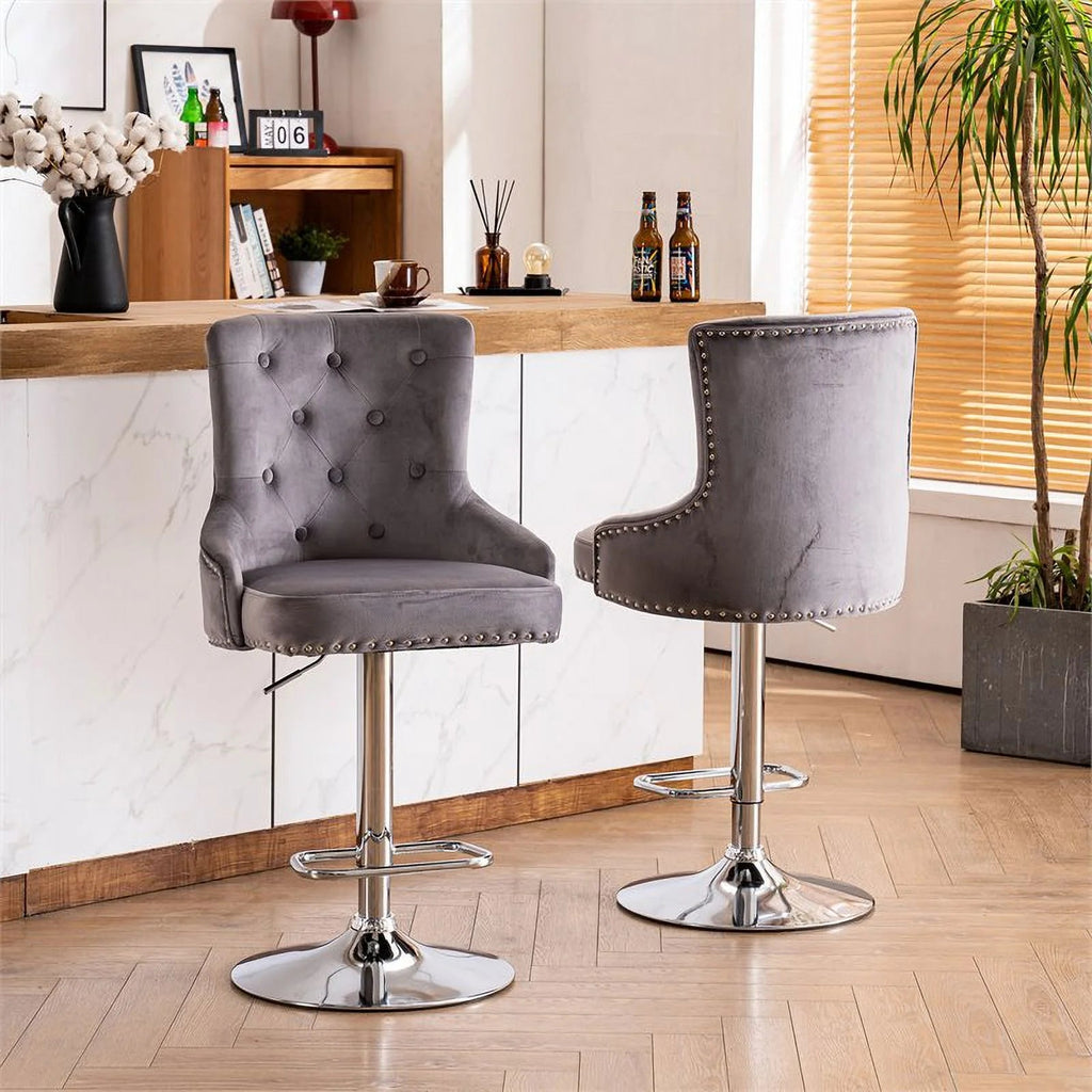 Alexent 2-Piece Swivel Bar Stools, Dark Blue, 43.7-51.6 H, 19.3 W x 18.1 D - Silver Footrest