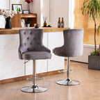 Alexent 2-Piece Swivel Bar Stools, Dark Blue, 43.7-51.6 H, 19.3 W x 18.1 D - Silver Footrest