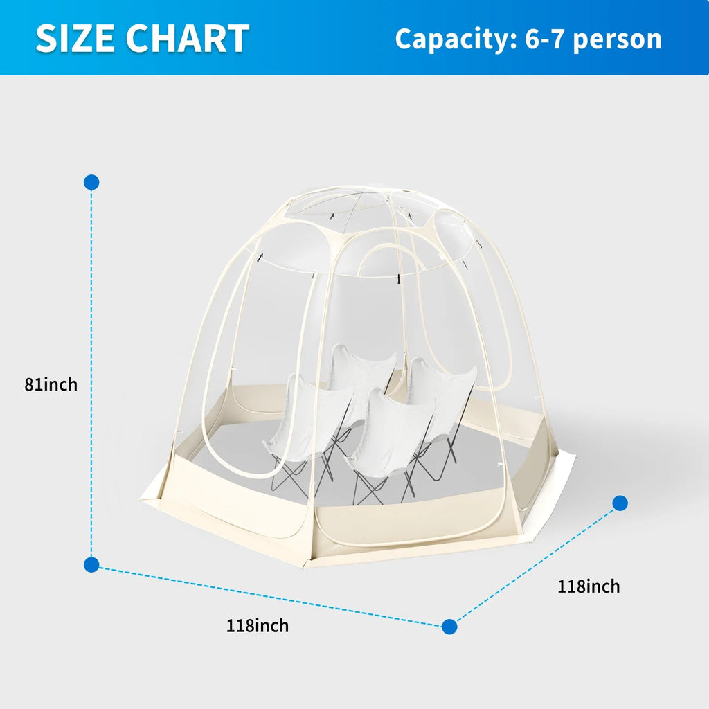 TABU Pop Up Bubble Sports Tent, Clear, 10 x 10 ft, 6-7 People