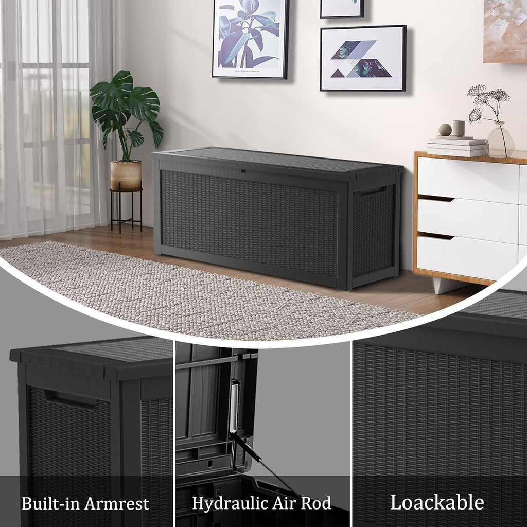 TARKARI 320 Gallon Lockable Resin Deck Box, Black