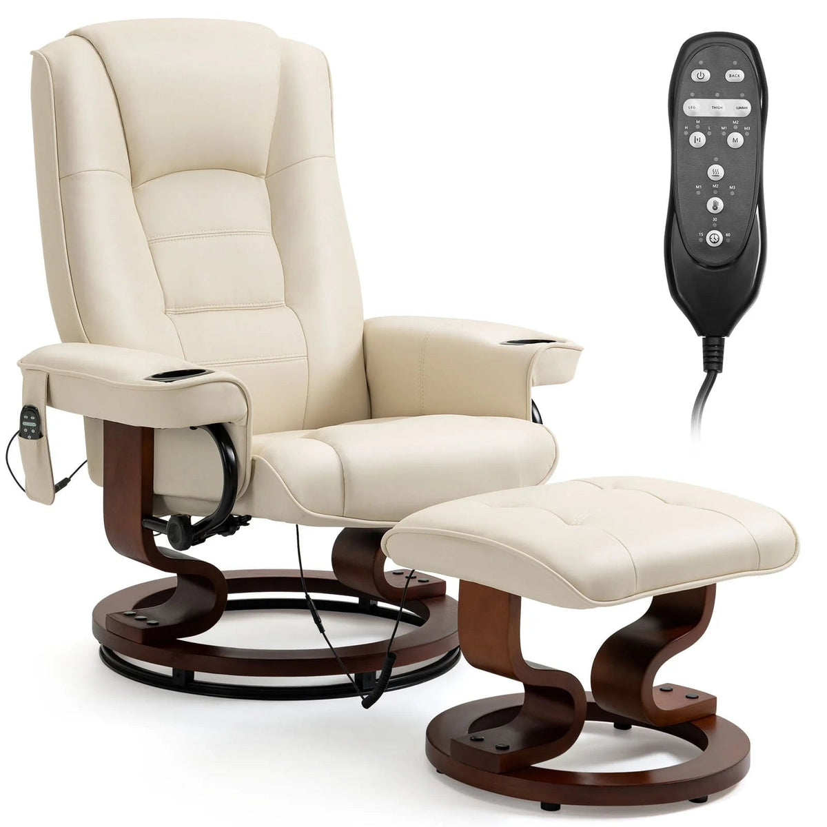 AVAWING Faux Leather Swivel Massage Recliner Chair With Ottoman - Black