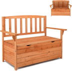 Outvita Outdoor Wood Storage Bench Loveseat With Armrests - 2 Person