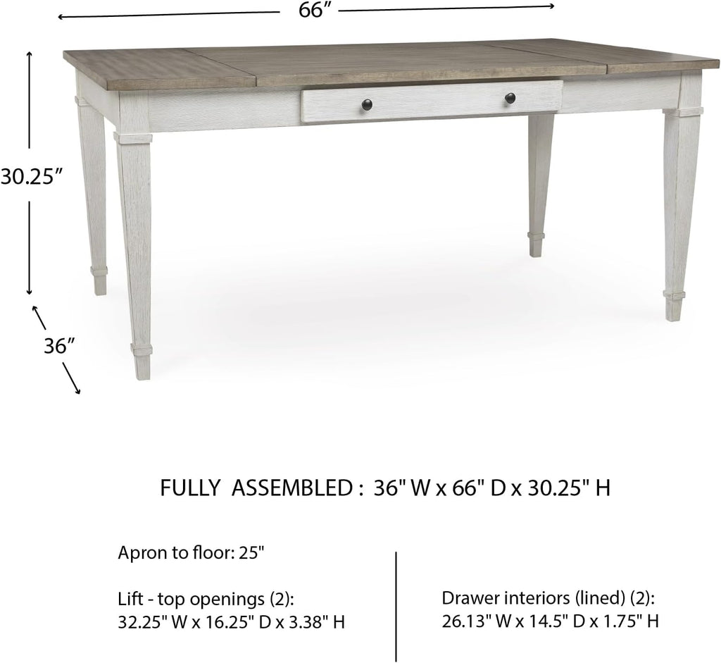 Signature Design by Ashley Rectangular Dining Table With Storage, White & Light Brown, 36in W x 66in D x 30.25in H - Skempton